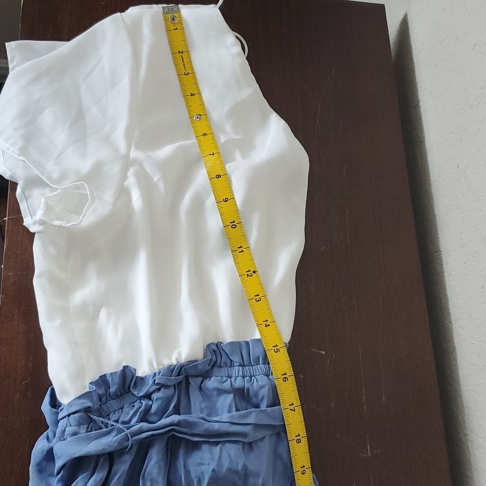 NWT June & Hudson Jumpsuit XL Blue White 2 Tone Wide Leg Colorblock Short Sleeve - Picture 11 of 16